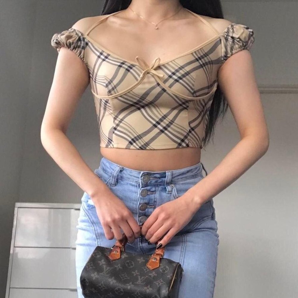 I AM GIA beige checkered top - XXS (size4) - Picture 4 of 7